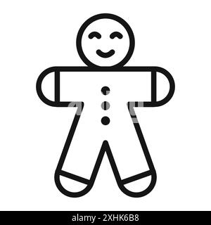 Lebkuchenmann-Ikone Schwarze Linie Kunstvektor in schwarz-weiß Umrisse Set Sammlung Zeichen Stock Vektor