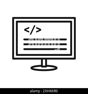 Code-Symbol anzeigen Schwarzer Linie Art-Vektor in schwarz-weißer Umrandung Set Collection-Schild Stock Vektor