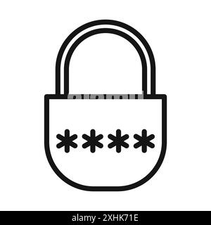 Kennwortsymbol Schwarze Linie Kunstvektor in Schwarzweiß Umrandung Set Collection Sign Stock Vektor