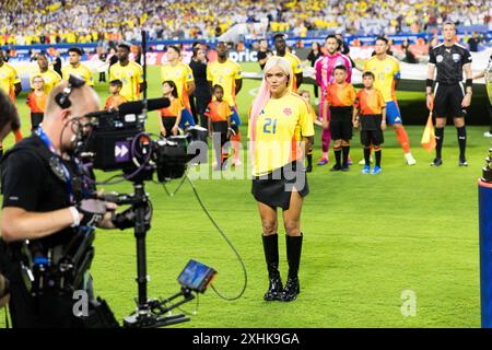 Miami, Usa. Juli 2024. Karol G Gesten vor dem CONMEBOL Copa America 2024 Finale zwischen Argentinien und Kolumbien am 14. Juli 2024 im Hard Rock Stadium in Miami Gardens, Florida. Quelle: Brazil Photo Press/Alamy Live News Stockfoto