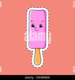 Aufkleber mit Konturpopsicle. Zeichentrickfigur. Bunte Vektorillustration. Isoliert auf farbigem Hintergrund. Vorlage für Ihr Design. Stock Vektor