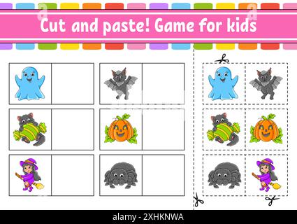 Ausschneiden und Einfügen. Spiel für Kinder. Arbeitsblatt für Bildungsaktivitäten für Kinder und Kleinkinder. Spiel für Kinder. Vektorabbildung. Stock Vektor