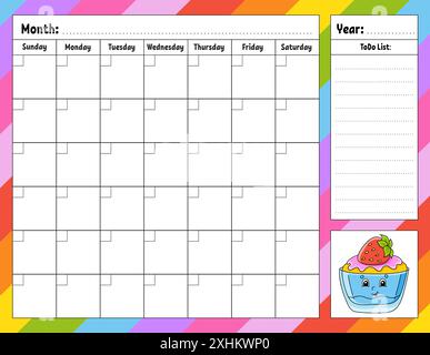 Wochenplaner. Bunte leere druckbare Vorlage. Vektorabbildung. Stock Vektor