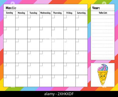 Wochenplaner. Bunte leere druckbare Vorlage. Vektorabbildung. Stock Vektor