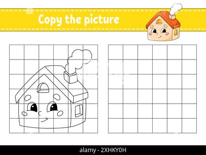 Kopieren Sie das Bild. Malbuch-Seiten für Kinder. Arbeitsblatt zur Entwicklung von Bildungsmaßnahmen. Spiel für Kinder. Handschriftenpraxis. Zeichentrickfigur. Vektor krank Stock Vektor