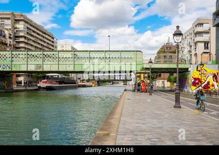 Frankreich, Paris, Canal de l'Ourcq, Brücke der Rue de l'Ourcq Stockfoto