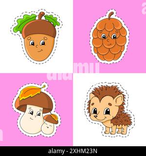 Aufkleber mit Kontur. Zeichentrickfigur. Bunte Vektorillustration. Isoliert auf farbigem Hintergrund. Vorlage für Ihr Design. Stock Vektor