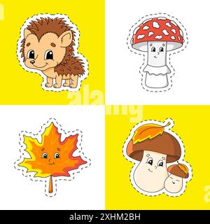 Aufkleber mit Kontur. Zeichentrickfigur. Bunte Vektorillustration. Isoliert auf farbigem Hintergrund. Vorlage für Ihr Design. Stock Vektor