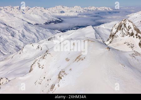Frankreich, Haute Savoie, Névache, Chapelle du Mont Thabor oder Kapelle Notre-Dame-des-Sept-Douleurs, die auf dem Thabor in einer Höhe von 3.178 m thront, Stockfoto