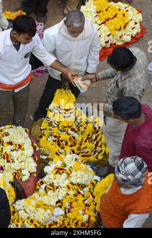 Indien, Uttar Pradesh, Varanasi, Banspathak Blumenmarkt Stockfoto