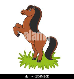 Pferd aufgezogen. Das Nutztier steht auf seinen Hinterbeinen. Zeichentrickstil. Einfache Illustration des flachen Vektors. Stock Vektor