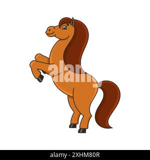 Pferd aufgezogen. Das Nutztier steht auf seinen Hinterbeinen. Zeichentrickstil. Einfache Illustration des flachen Vektors. Stock Vektor