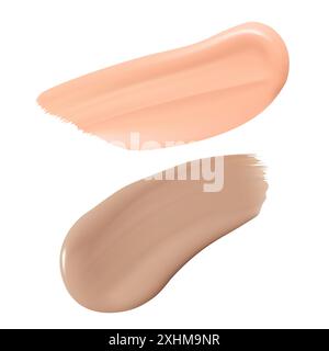 Gesichtshaut-Kosmetikcremeausstrich. Beige Make-up Foundation Textur. Flüssigbb Concealer-Hub. Glatte Farbtropfen Kollektion, Schönheitsfarbe. Körper l Stock Vektor