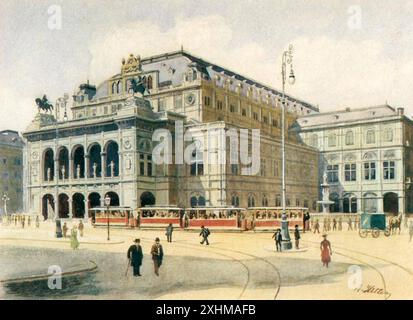 Die Oper in Wien, Österreich, Gemälde von Adolf Hitler 1889-1945, historisch, digital restaurierte Reproduktion von einer Vorlage aus dem 20. Jahrhund Stockfoto