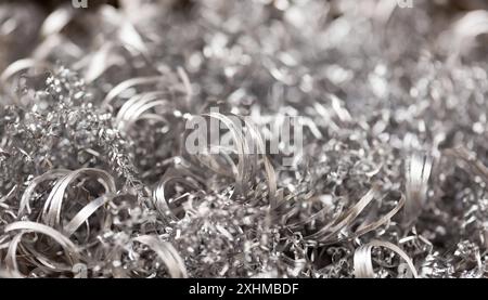 Metall, Werkstoff, Metallspäne, Stahlschrott aus Edelstahl Stockfoto