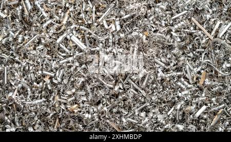 Metall, Werkstoff, Metallspäne, Stahlschrott aus Edelstahl Stockfoto