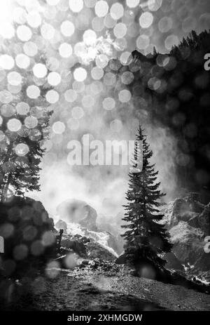 Wassertropfen auf der Linse am Wasserfall, Telluride, Colorado Stockfoto