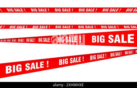 Rotes Banner mit sich wiederholendem „Big Sale“-Text, transparenter Hintergrund 3D Stockfoto