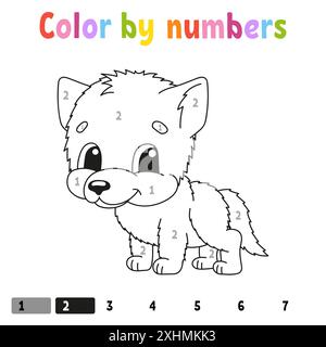 Farbe nach Zahlen. Malbuch für Kinder. Vektorabbildung. Zeichentrickfigur. Handgezeichnet. Arbeitsblattseite für untergeordnete Elemente. Isoliert auf weißem Hintergrund Stock Vektor
