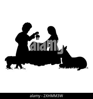 Krippe. Schwarze Silhouette. Konstruktionselement. Vektorillustration isoliert auf weißem Hintergrund. Vorlage für Bücher, Aufkleber, Poster, Karten, Gerinnsel Stock Vektor