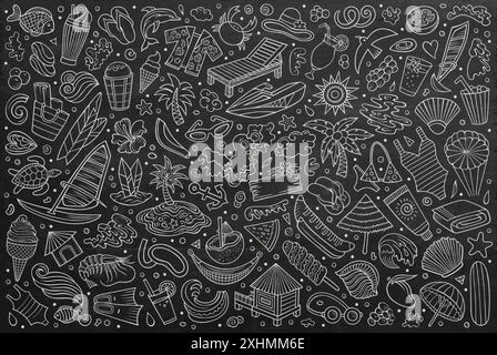 Vektor Doodle Cartoon Set von Sommer Strand Themen Objekte und Symbole Stock Vektor