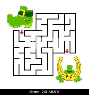 Quadratisches Labyrinth. Spiel für Kinder. Puzzle für Kinder. Labyrinthkonundrum. Abbildung des Farbvektors. Isolierte Vektordarstellung. Zeichentrickfigur. St. Stock Vektor