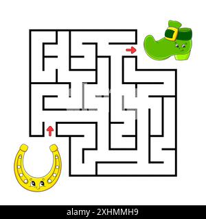 Quadratisches Labyrinth. Spiel für Kinder. Puzzle für Kinder. Labyrinthkonundrum. Abbildung des Farbvektors. Isolierte Vektordarstellung. Zeichentrickfigur. St. Stock Vektor