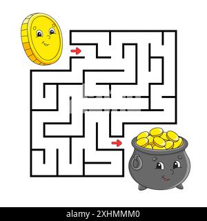 Quadratisches Labyrinth. Spiel für Kinder. Puzzle für Kinder. Labyrinthkonundrum. Abbildung des Farbvektors. Isolierte Vektordarstellung. Zeichentrickfigur. St. Stock Vektor