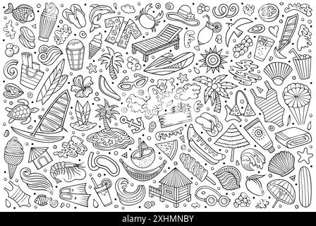 Vektor Doodle Cartoon Set von Sommer Strand Themen Objekte und Symbole Stock Vektor