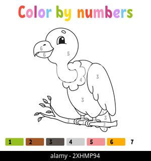 Farbe nach Zahlen. Malbuch für Kinder. Vektorabbildung. Zeichentrickfigur. Handgezeichnet. Arbeitsblattseite für untergeordnete Elemente. Isoliert auf weißem Hintergrund Stock Vektor