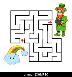 Quadratisches Labyrinth. Spiel für Kinder. Puzzle für Kinder. Labyrinthkonundrum. Abbildung des Farbvektors. Isolierte Vektordarstellung. Zeichentrickfigur. St. Stock Vektor