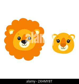 Niedlicher Löwe. Wildes Tier. Zeichentrickfigur. Farbenfrohe Vektorgrafik. Isoliert auf weißem Hintergrund. Designelement. Vorlage für Ihr Design, Bücher Stock Vektor