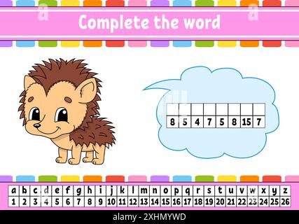 Vervollständigen Sie die Worte. Chiffriercode. Vokabeln und Zahlen lernen. Arbeitsblatt zum Bildungswesen. Aktivitätsseite für die Studie Englisch. Isolierte Vektordarstellung. Stock Vektor