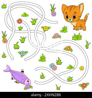 Lustiges Labyrinth für Kinder. Puzzle für Kinder. Zeichentrickfigur. Labyrinthkonundrum. Abbildung des Farbvektors. Finden Sie den richtigen Weg. Stock Vektor