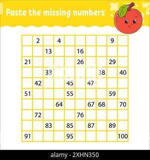 Mathematisches quadratisches Labyrinth. Spiel für Kinder. Nummernlabyrinth. Arbeitsblatt für Bildung. Aktivität". Puzzle für Kinder. Zeichentrickfiguren. Vektorillustr Stock Vektor