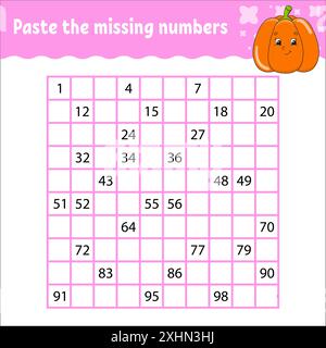 Mathematisches quadratisches Labyrinth. Spiel für Kinder. Nummernlabyrinth. Arbeitsblatt für Bildung. Aktivität". Puzzle für Kinder. Zeichentrickfiguren. Vektorillustr Stock Vektor