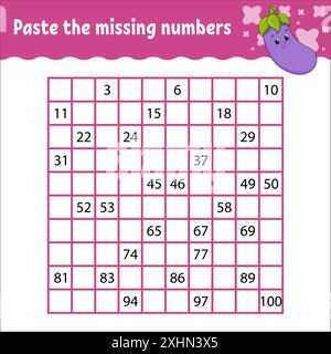 Mathematisches quadratisches Labyrinth. Spiel für Kinder. Nummernlabyrinth. Arbeitsblatt für Bildung. Aktivität". Puzzle für Kinder. Zeichentrickfiguren. Vektorillustr Stock Vektor