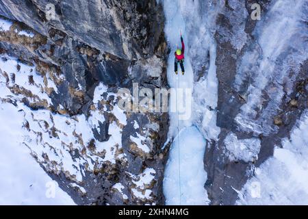 Eisklettern, Blick Aus Der Vogelperspektive. Stockfoto