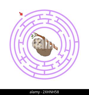 Kreislabyrinth. Spiel für Kinder. Puzzle für Kinder. Rundes Labyrinth-Rätsel. Farbvektordarstellung. Finden Sie den richtigen Weg. Arbeitsblatt zum Bildungswesen. Stock Vektor