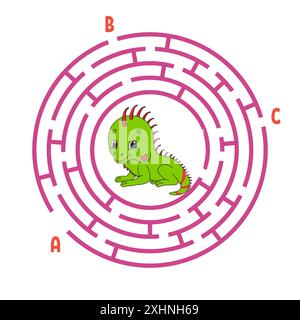 Kreislabyrinth. Spiel für Kinder. Puzzle für Kinder. Rundes Labyrinth-Rätsel. Farbvektordarstellung. Finden Sie den richtigen Weg. Arbeitsblatt zum Bildungswesen. Stock Vektor