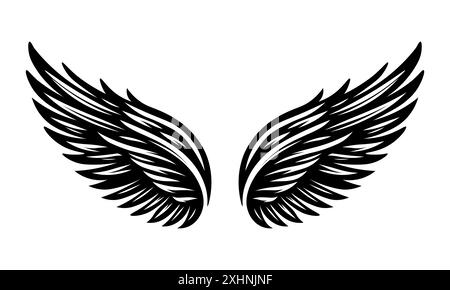Elegante Schwarze Gefiederte Vogelflügel Vektor-Illustration Stock Vektor