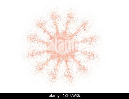Salz- oder Zuckerkristallpulver, fliegende Staubpartikel. Spritzer von Kosmetikpulver oder rosa Salz, zerstoßene Granulate aus himalaya-Salz oder Sand in Stern und Stock Vektor