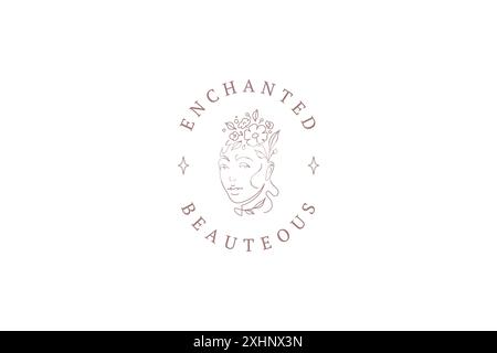 Romantische botanische Frau Gesicht kontinuierliche Linie Logo Design Vorlage Vektor Illustration. Weibliches Blütenporträt mit minimalistischem Zirkus in Blumenfrisur Stock Vektor