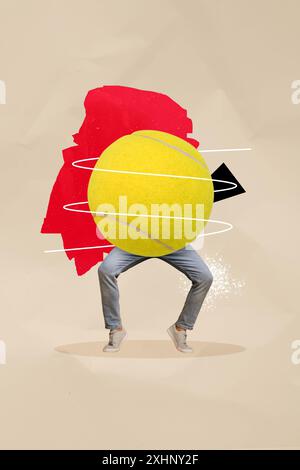 Kreatives 3D-Foto-Artwork Grafiken Collage Malerei von Tennisball Walking Guy Beine isolierte Zeichnung Hintergrund Stockfoto