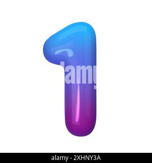 3D-Nummer 1 mit blauem und violettem Farbverlauf. Modern, lebendig und abstrakt. Perfekt für digitale Kunst, Grafikdesign und kreative Projekte. Vektor Stock Vektor