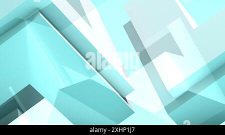 Abstrakter blauweißer Hintergrund mit geometrischem Muster aus niedrigem Poly, digitale grafische Illustration mit doppeltem Belichtungseffekt. 3D-Rendering Stockfoto