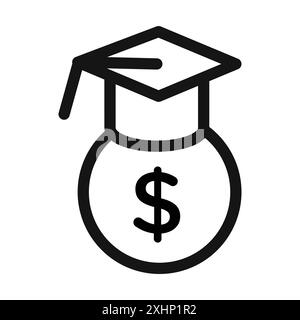 Student Support with Money Icon Black Line Art Vektor in schwarz-weiß Umriss Set Sammlungsschild Stock Vektor