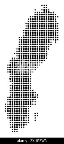 Abstrakte Karte von Schweden, die das Gebiet des Landes mit einem Muster von schwarzen Kreisen zeigt Stock Vektor