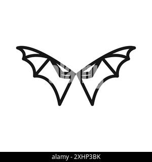 Fledermaussymbol Black Line Art Vektor in schwarz-weiß Umrisse Set Collection Schild Stock Vektor