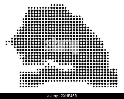 Abstrakte Karte Senegals, die das Gebiet des Landes mit einem Muster schwarzer Kreise zeigt Stock Vektor